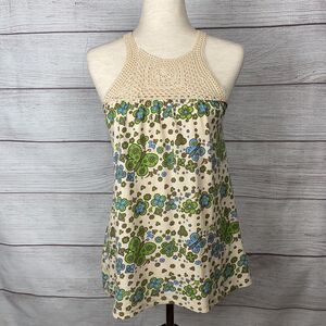 FANG Cotton Sleeveless Crocheted Trim Top